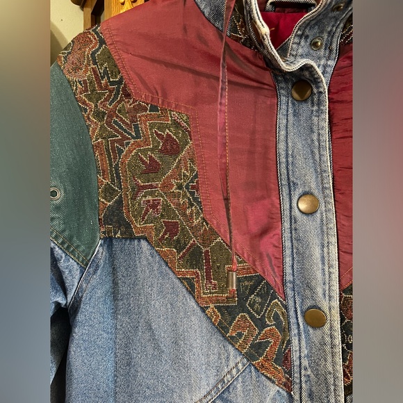 Vintage 80s 90s Two Twenty Denim Tapestry Jeans Coat Jacket Small - Picture 5 of 12